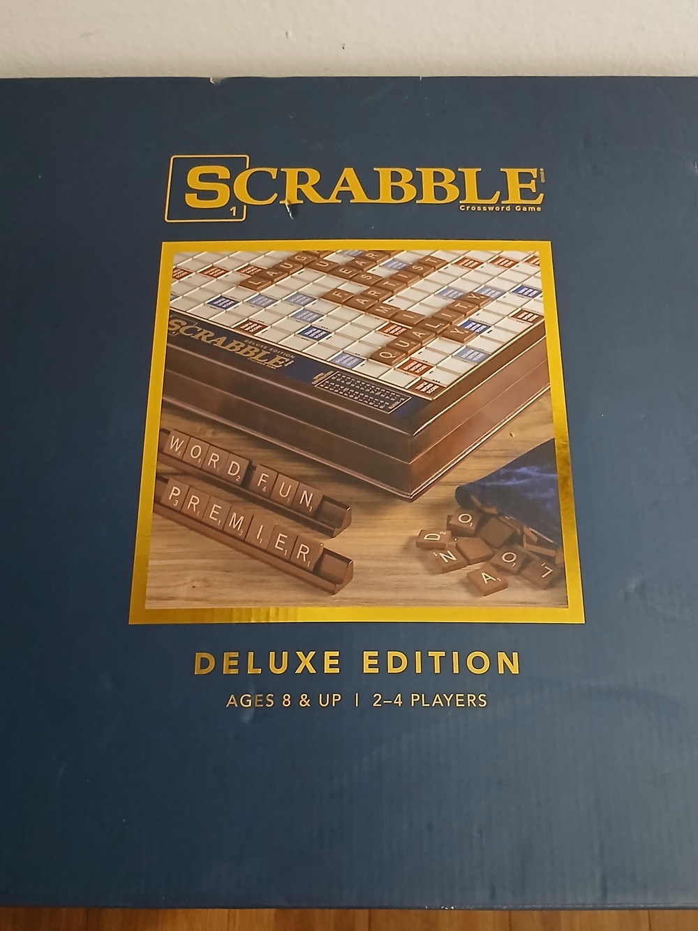 Scrabble Deluxe Edition with Rotating Wooden Game Board
